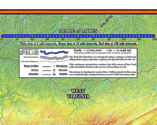 2025 Appalachian Trail Map – 10 Feet Wide, On Professional Canvas – Calm Hypsometric Colored Version - Image 7